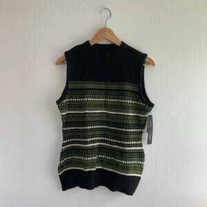 Liverpool Sleeveless Knit Sweater Vest Green Black Mock Neck Size M NWT